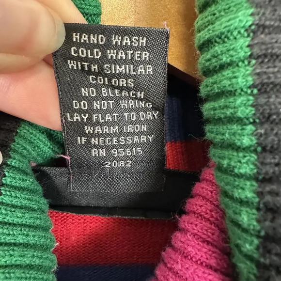 Vintage Y2K Turtleneck bold striped long sleeve cropped sweater SIZE S - Picture 3 of 5